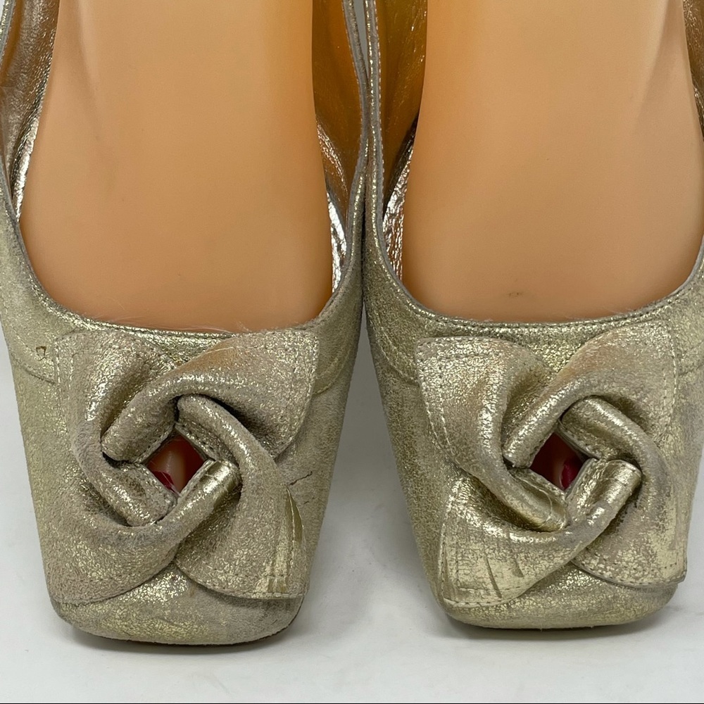 Givenchy Gold Metallic Square Toe Ballet Flats Size 8.5 - Picture 3 of 14